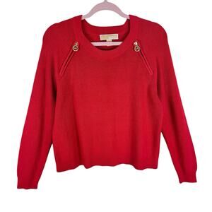 Michael Michael Kors Red Long Sleeve Pullover Cotton Blend Shaker Sweater Size L